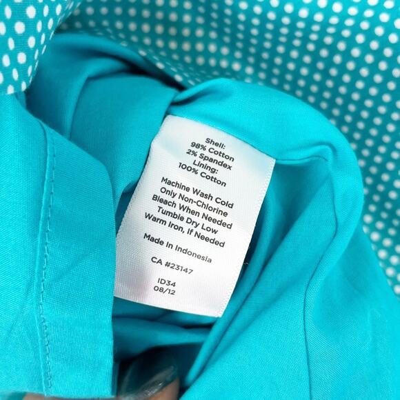 Talbots Womens Skirt Polka Dot Pleats A Line Fit Flare Swing Turquoise White 90s - Picture 5 of 5